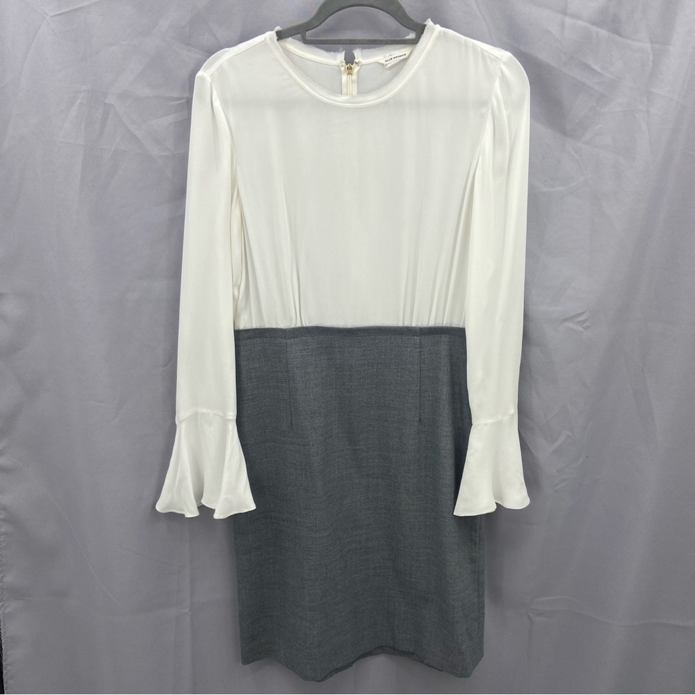 Club Monaco Marisse Dress Gray White Wool Blend Office Size‎ 6 Bell Sleeves